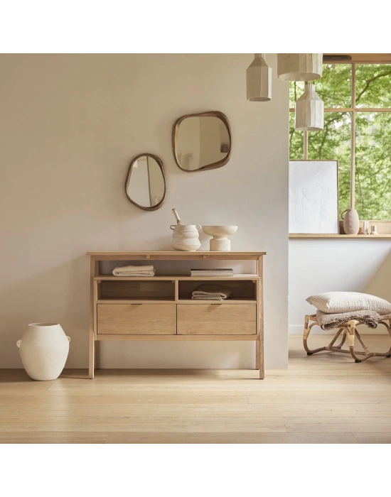 Pola çift çekmeceli masif ahşap mini konsol