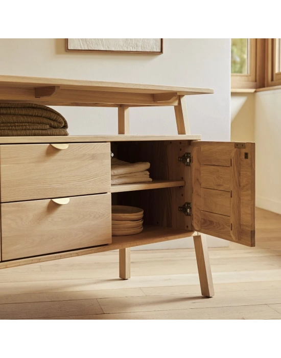 Pola çift çekmeceli natural masif ahşap konsol