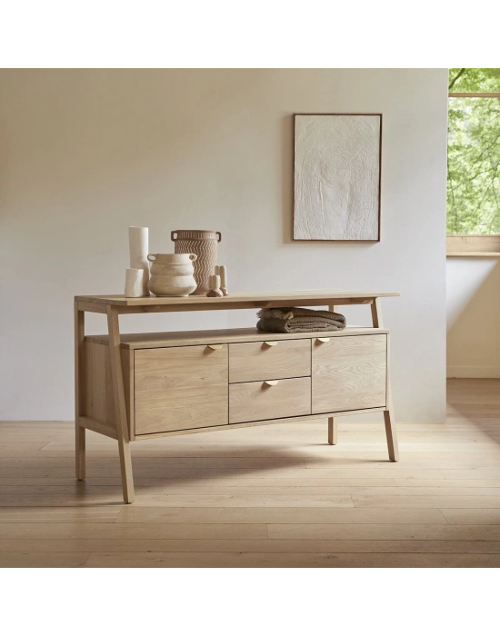 Pola çift çekmeceli natural masif ahşap konsol