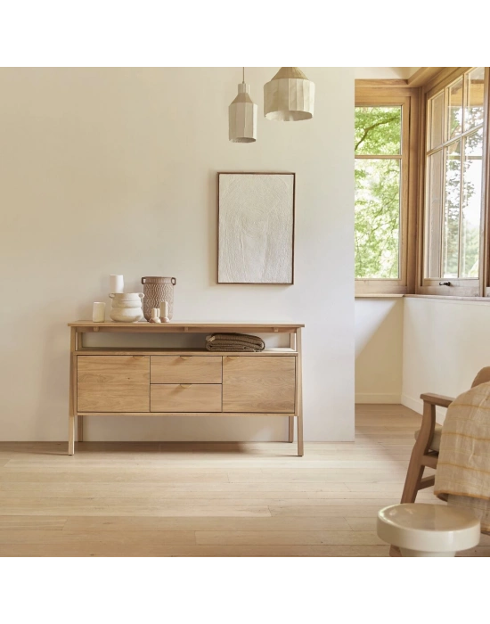 Pola çift çekmeceli natural masif ahşap konsol