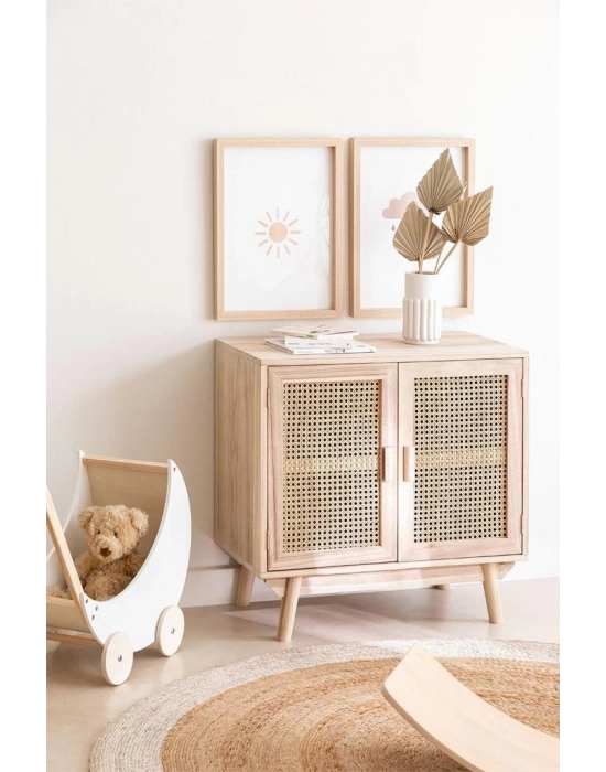 Ahşap çift kapaklı hazeran detaylı büfe, konsol