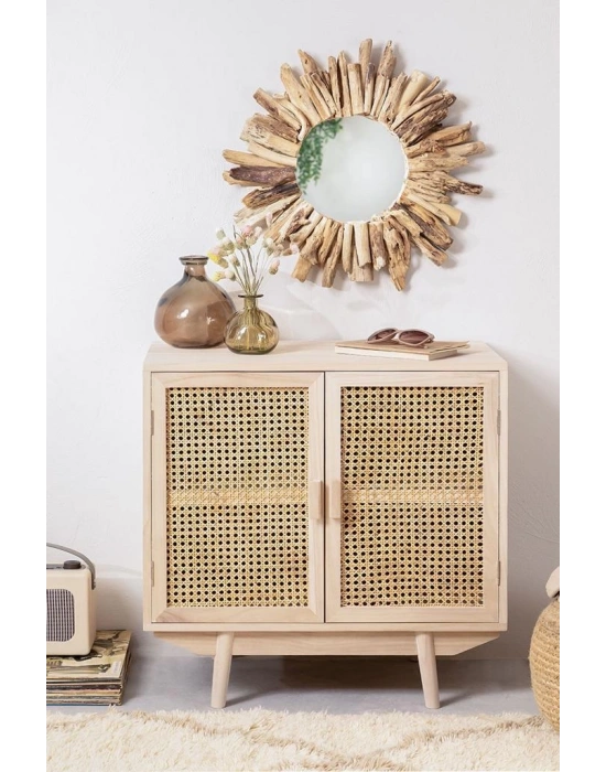 Ahşap çift kapaklı hazeran detaylı büfe, konsol