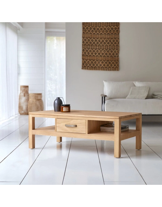 Ahşap çift yön çekmeceli iskandinav stil masif orta sehpa