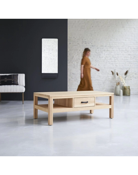 Ahşap çift yön çekmeceli iskandinav stil masif orta sehpa