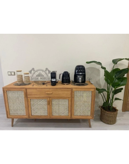 Ahşap doğal bambu hazeranlı masif konsol büfe