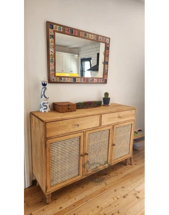 Ahşap doğal hazeranlı çam masif konsol dolap