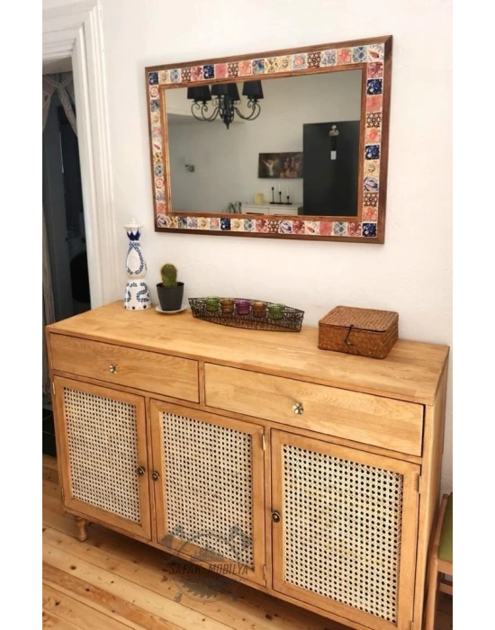 Ahşap doğal hazeranlı çam masif konsol dolap