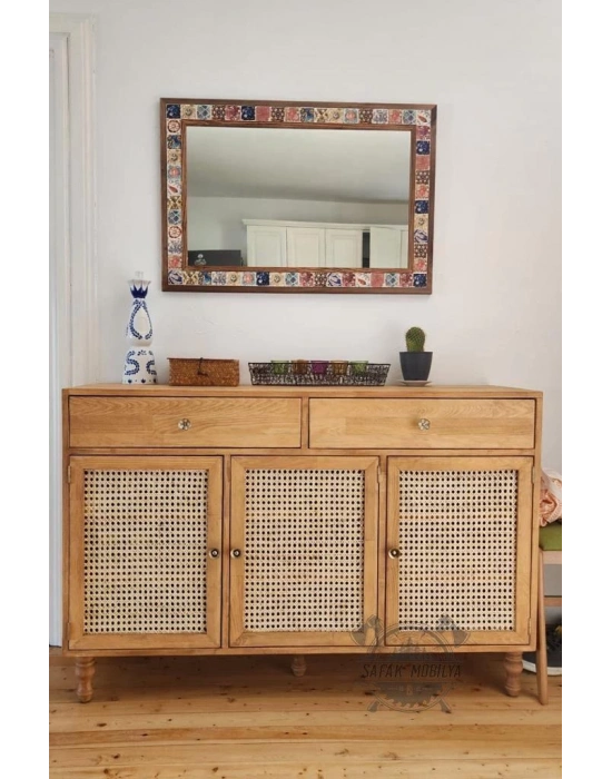 Ahşap doğal hazeranlı çam masif konsol dolap