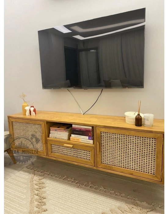 Ahşap doğal hazeranlı çam masif tv ünite