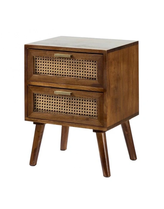 Ahşap doğal hazeran detaylı masif komodin