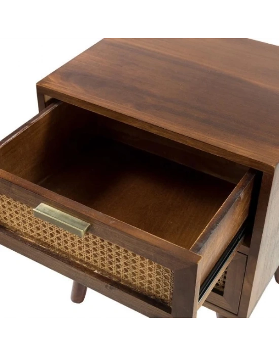 Ahşap doğal hazeran detaylı masif komodin