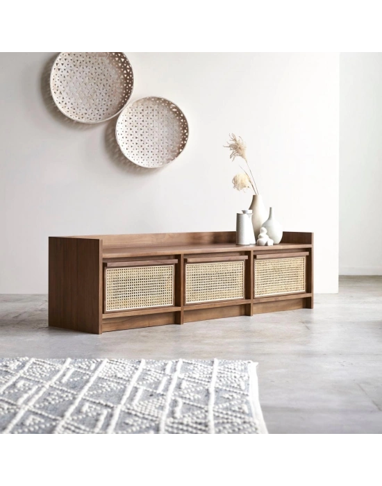 Ahşap Hazeran Çekmeceli Vintage Model Masif Tv Ünite