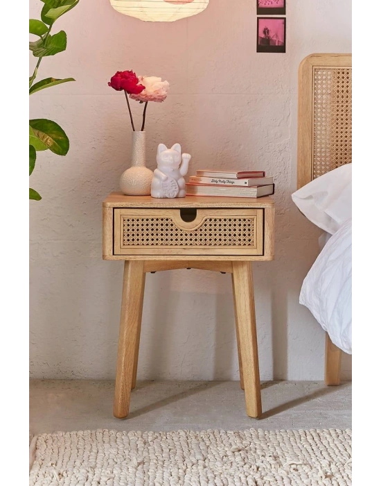 Ahşap hazeran detaylı vintage komodin