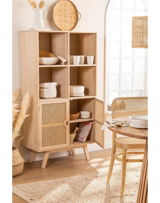 Ahşap kare bölmeli hazeran kapak detaylı büfe, konsol