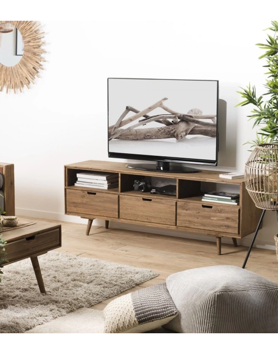 Ahşap Koyu Ceviz Model Vestern Stil Masif Tv Ünite