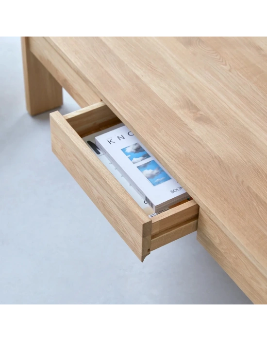 Ahşap masif çift çekmeceli natural orta sehpa