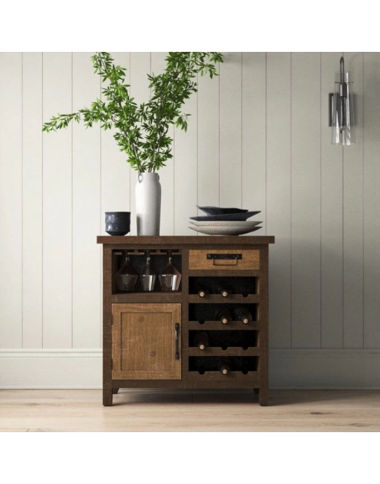 Masif Ahşap Vintage Stil Çok Amaçlı Bar dolabı