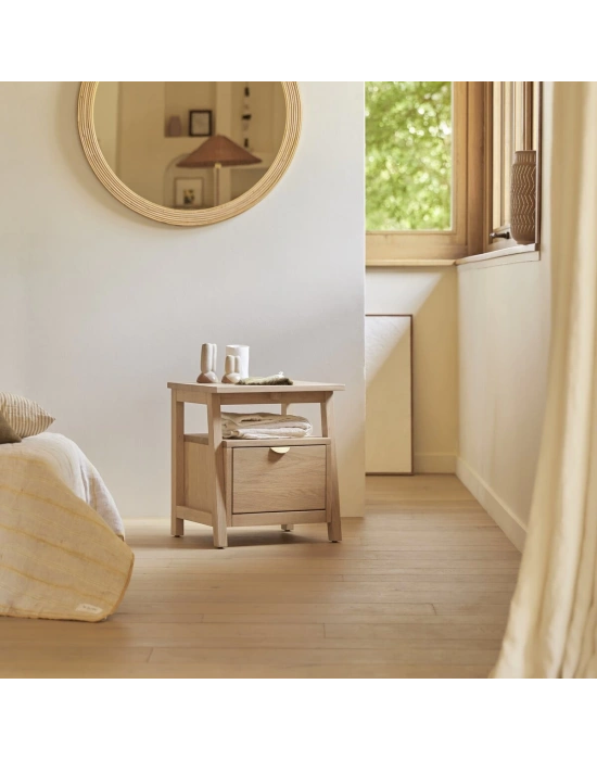 Pola tek çekmeceli masif ahşap komodin