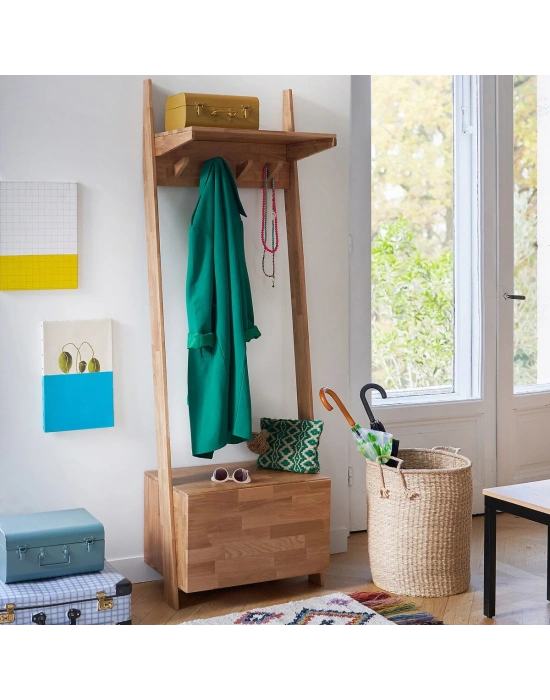 Ahşap tek kapaklı çam masif vestiyer, portmanto