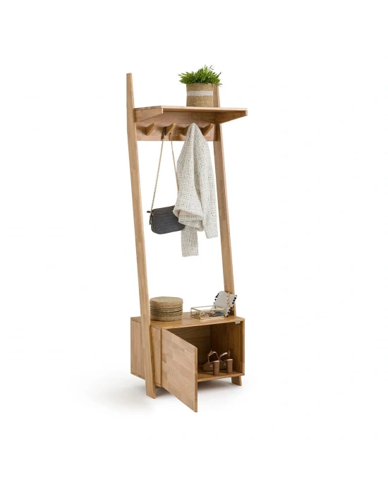 Ahşap tek kapaklı çam masif vestiyer, portmanto