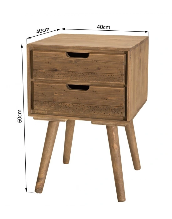 Ahşap vintage model çift çekmece komodin
