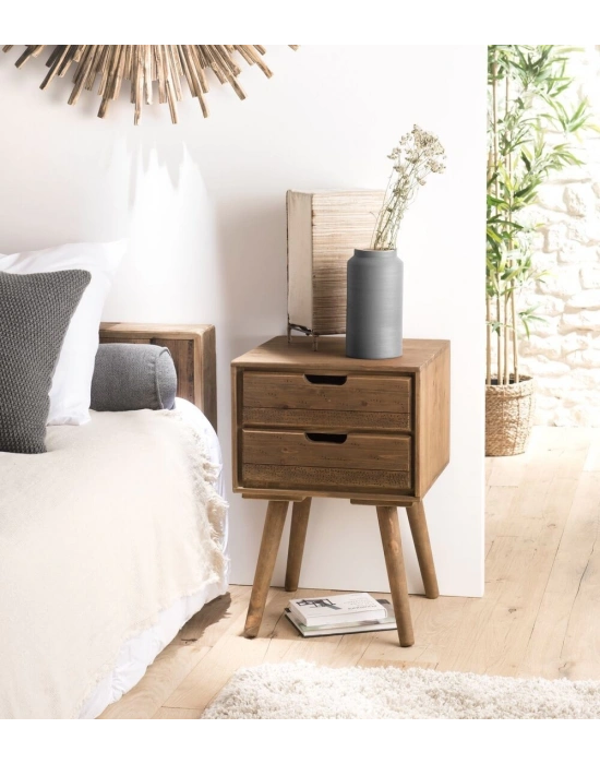 Ahşap vintage model çift çekmece komodin