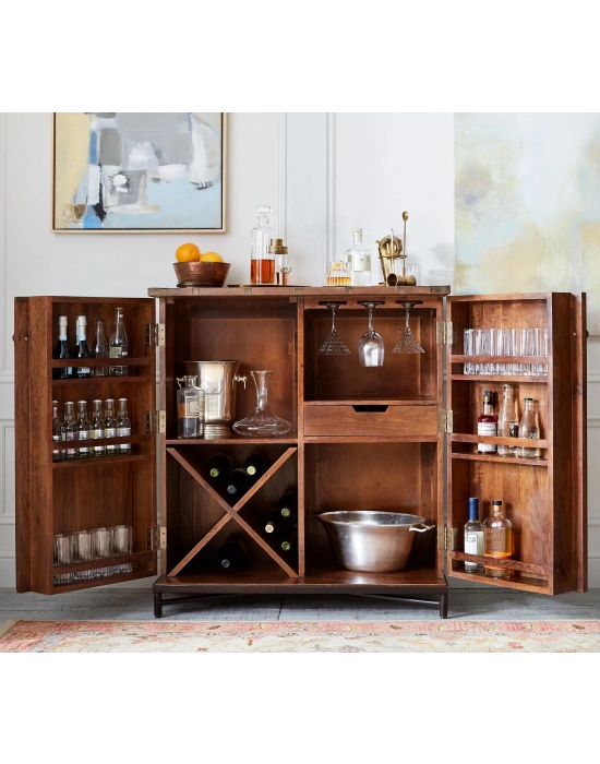 Ahşap vintage model masif bar dolabı