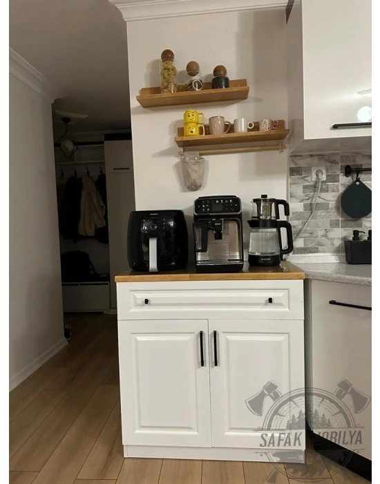 Çok amaçlı ahşap detaylı kahve köşesi dolabı