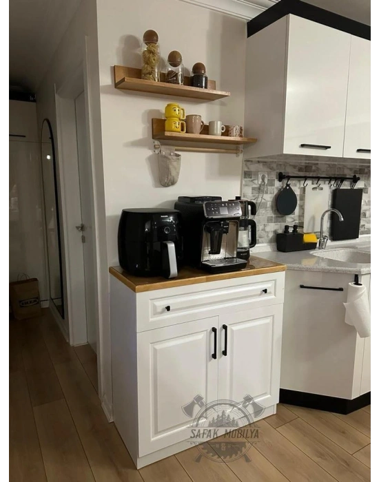 Çok amaçlı ahşap detaylı kahve köşesi dolabı