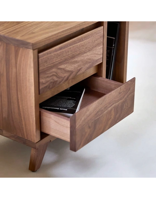 Dark Walnut Masif Ahşap Komodin