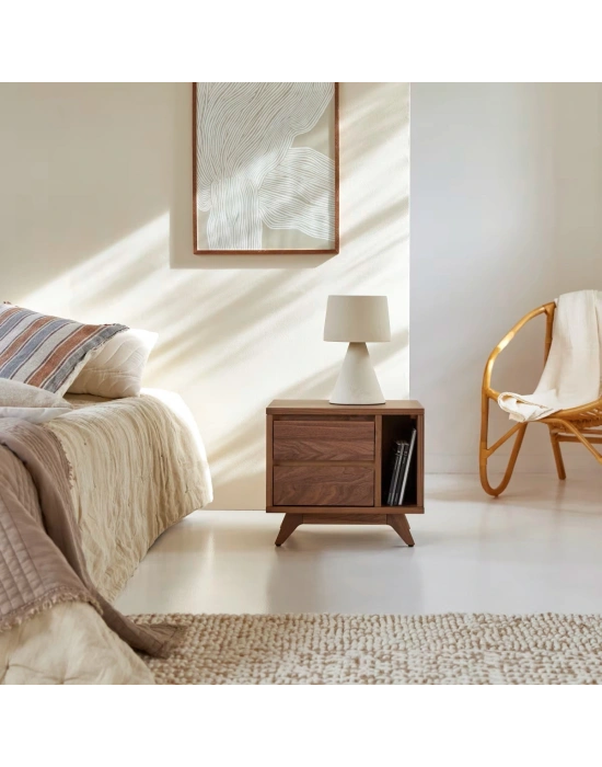 Dark Walnut Masif Ahşap Komodin