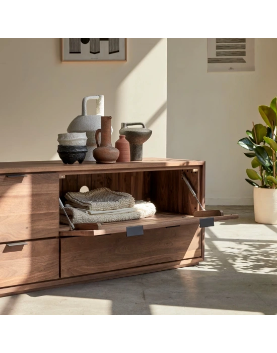 Dark Walnut Masif Ahşap Tv ünitesi