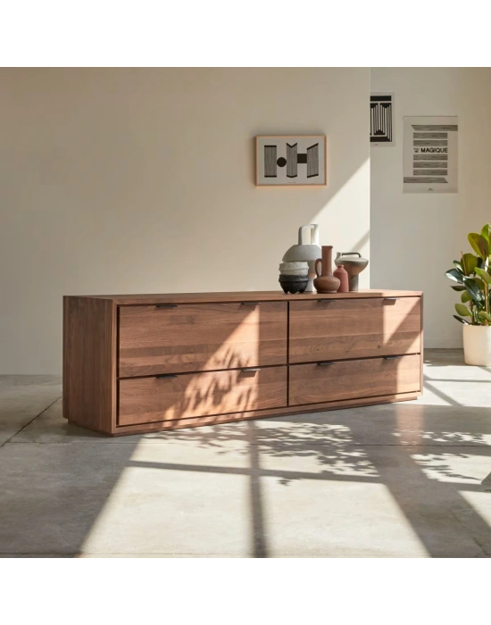 Dark Walnut Masif Ahşap Tv ünitesi