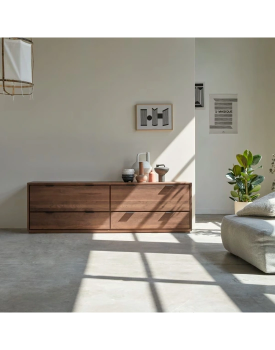 Dark Walnut Masif Ahşap Tv ünitesi