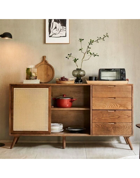 York Doğal hazeran detaylı ahşap masif konsol, büfe