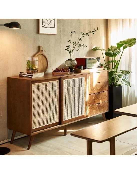 York Doğal hazeran detaylı ahşap masif konsol, büfe