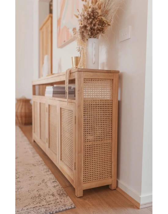 Dublin Bambu Hazeran Detaylı Masif Ahşap Konsol, Büfe