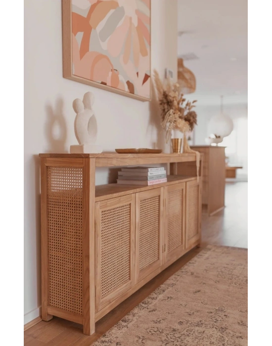 Dublin Bambu Hazeran Detaylı Masif Ahşap Konsol, Büfe