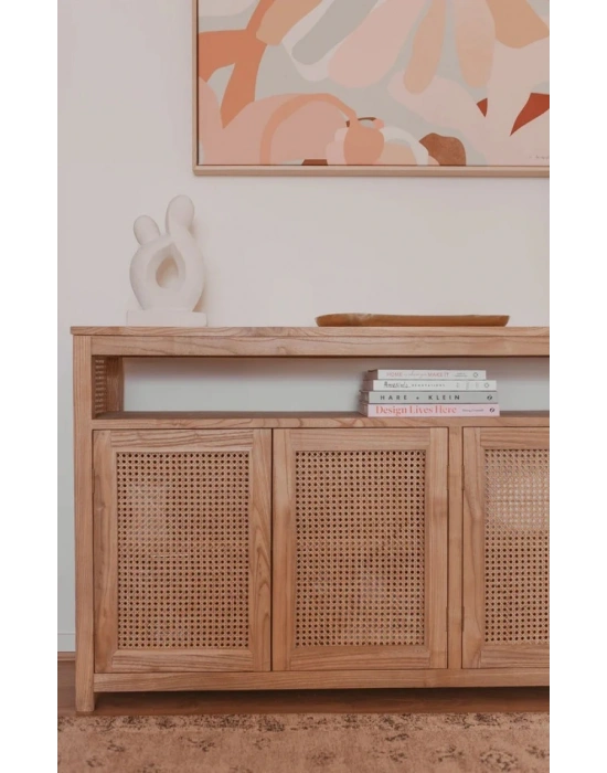 Dublin Bambu Hazeran Detaylı Masif Ahşap Konsol, Büfe