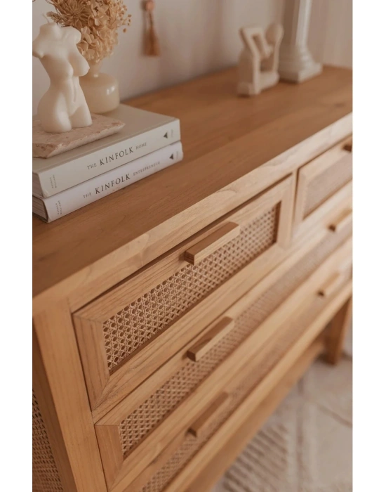 Dublin Bambu Hazeran Detaylı Masif Ahşap Şifonyer