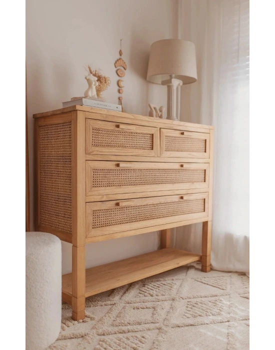 Dublin Bambu Hazeran Detaylı Masif Ahşap Şifonyer