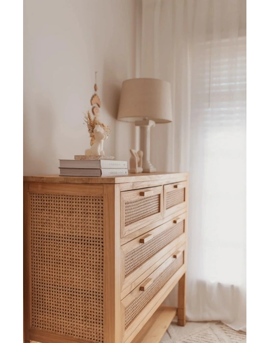 Dublin Bambu Hazeran Detaylı Masif Ahşap Şifonyer