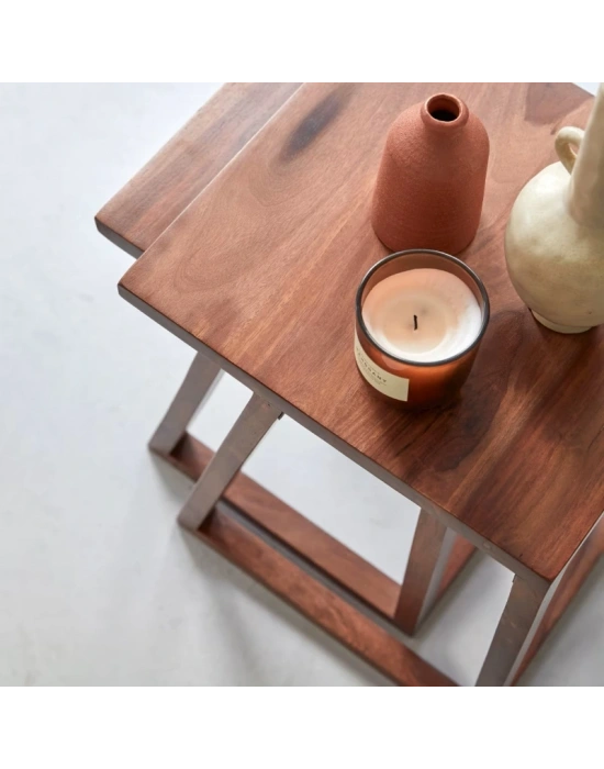 Lou Basic Stil 2 li Masif Ahşap Zigon Sehpa