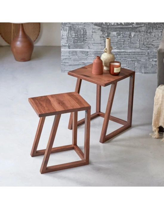 Lou Basic Stil 2 li Masif Ahşap Zigon Sehpa