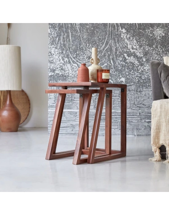 Lou Basic Stil 2 li Masif Ahşap Zigon Sehpa