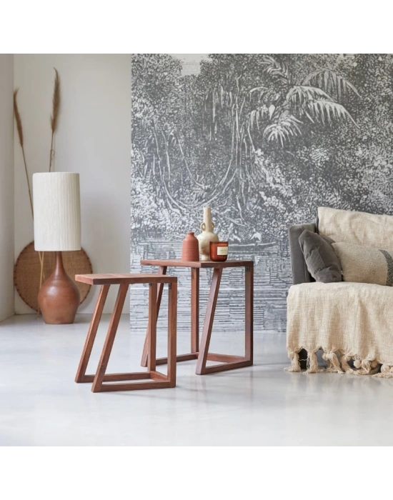 Lou Basic Stil 2 li Masif Ahşap Zigon Sehpa