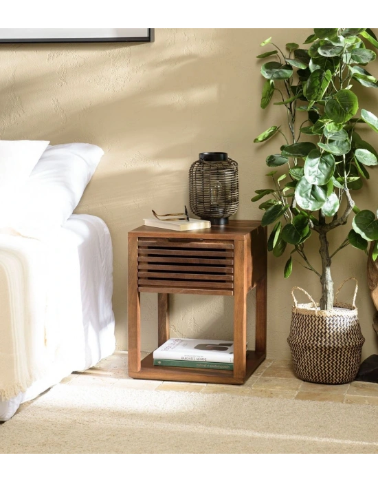 Masif Ahşap Izgara Model Vintage Komodin