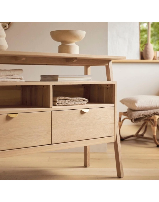 Pola çift çekmeceli masif ahşap mini konsol