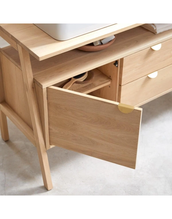 Pola çift çekmeceli natural masif ahşap konsol