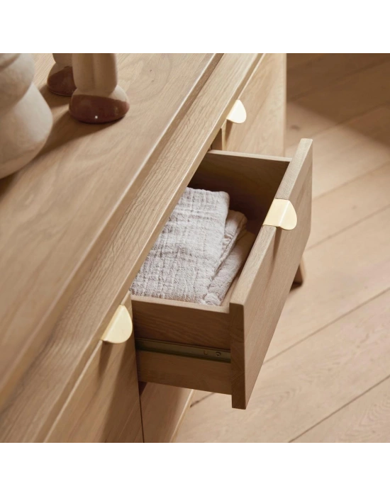 Pola çift çekmeceli natural masif ahşap konsol